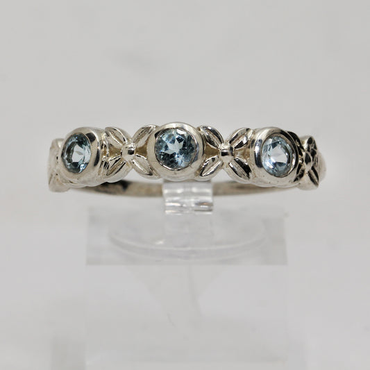 Sterling Silver Triple Blue Flower Ring- Size 13 1/2