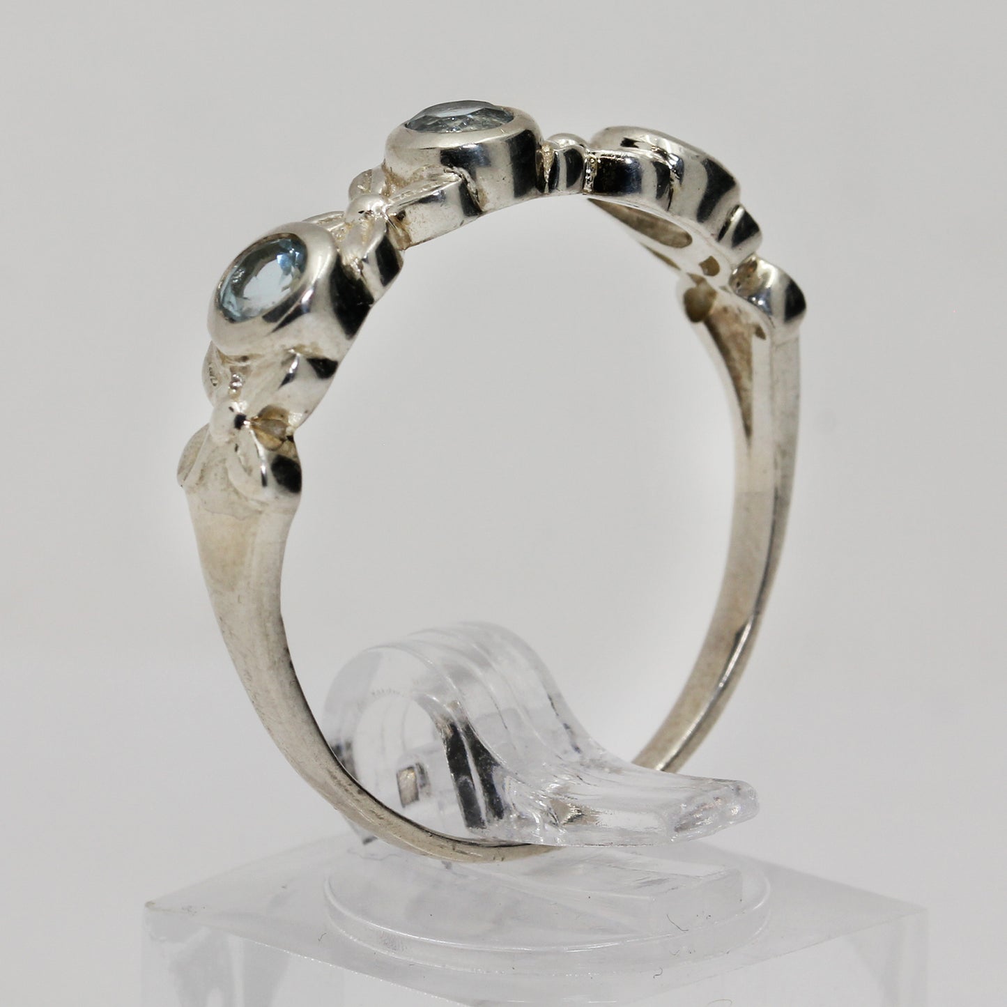 Sterling Silver Triple Blue Flower Ring- Size 13 1/2