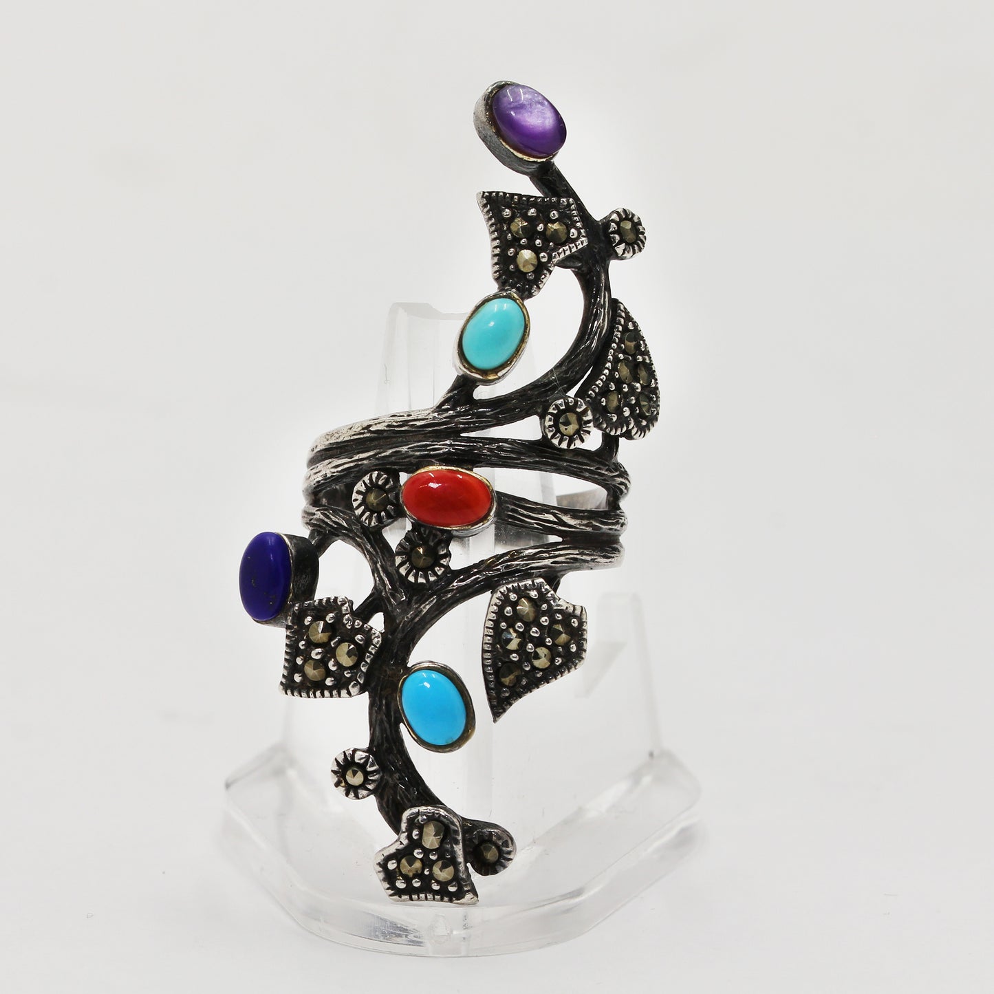 Sterling Silver Multi-Stone Nature Motif Ring- Size 7