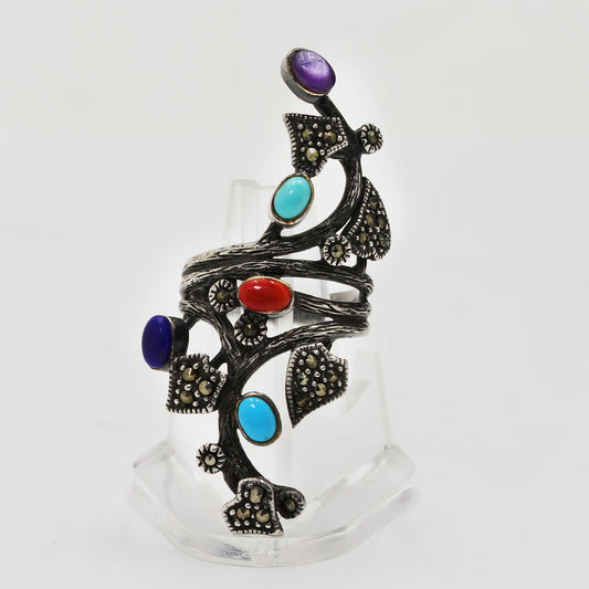 Sterling Silver Multi-Stone Nature Motif Ring- Size 7