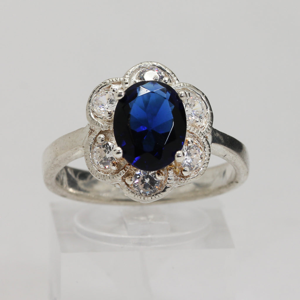 Sterling Silver Blue Deco Ring - Size 10