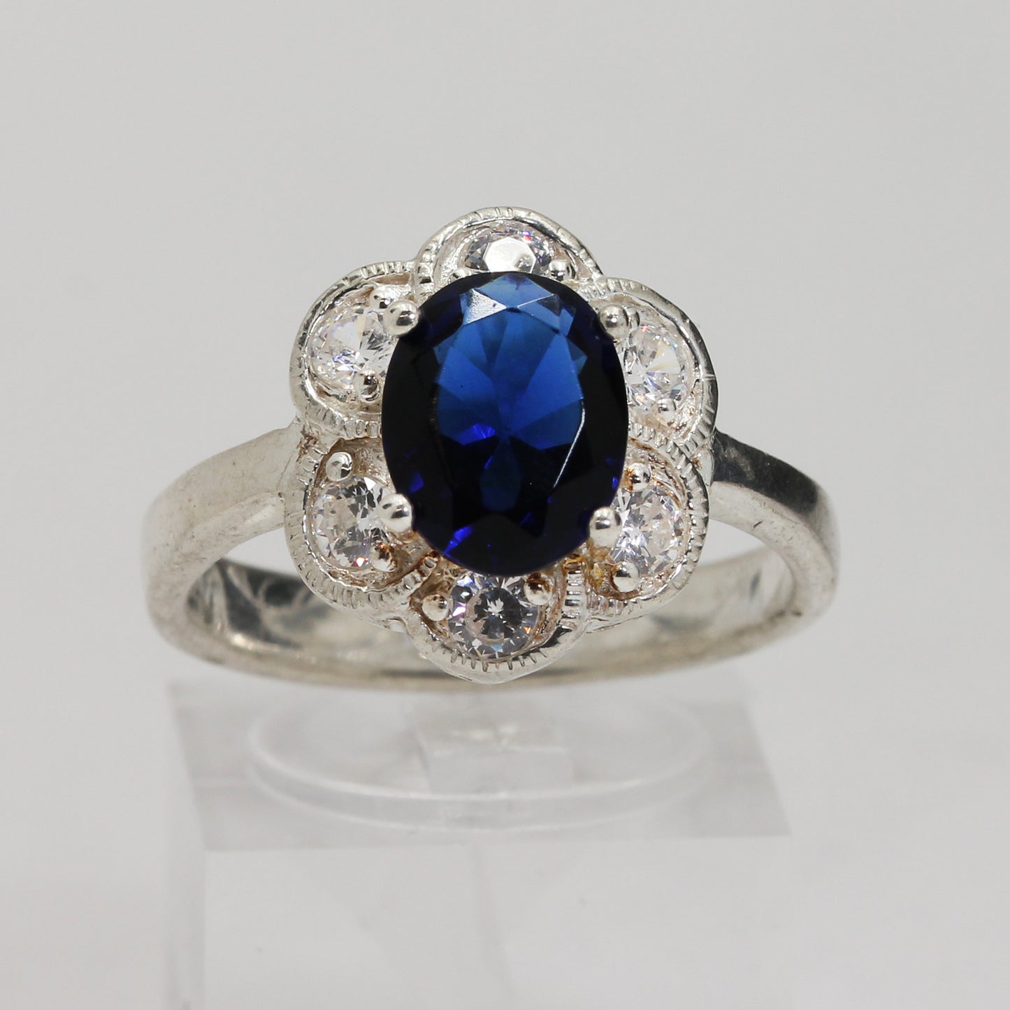Sterling Silver Blue Deco Ring - Size 10