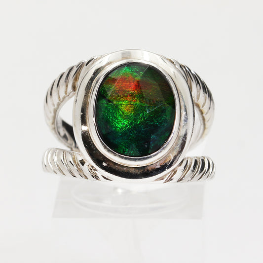 Sterling Silver Green Tone Ring - Size 8