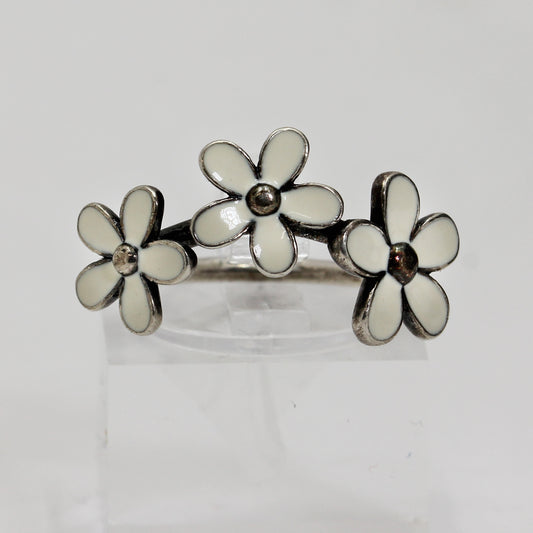Sterling Silver Enamelled Flower Ring -Size 6