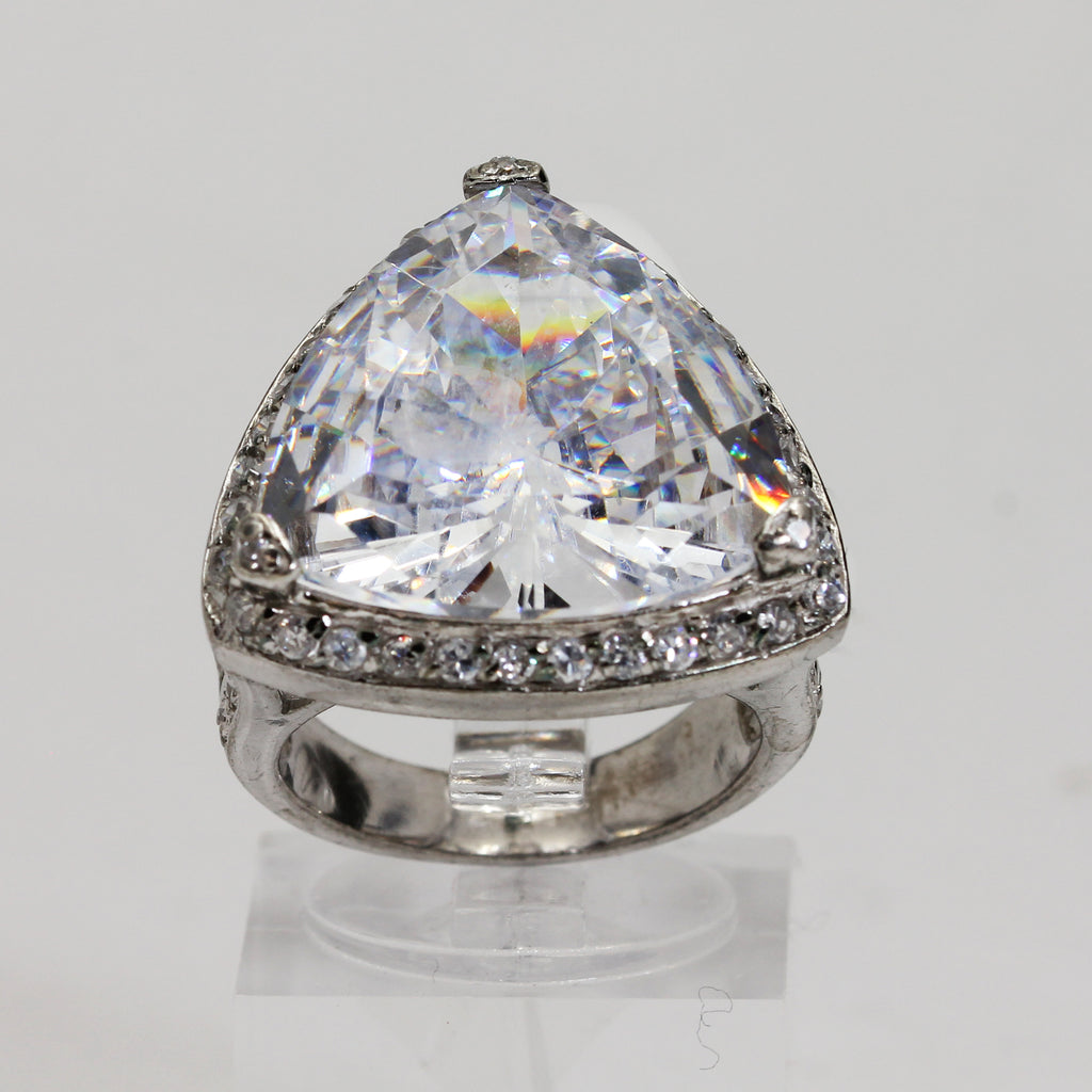 Sterling Silver Triangle Halo Ring - Size 6