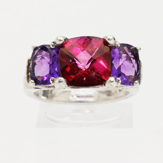 Sterling Silver Pink & Purple Trinity Ring - Size 8