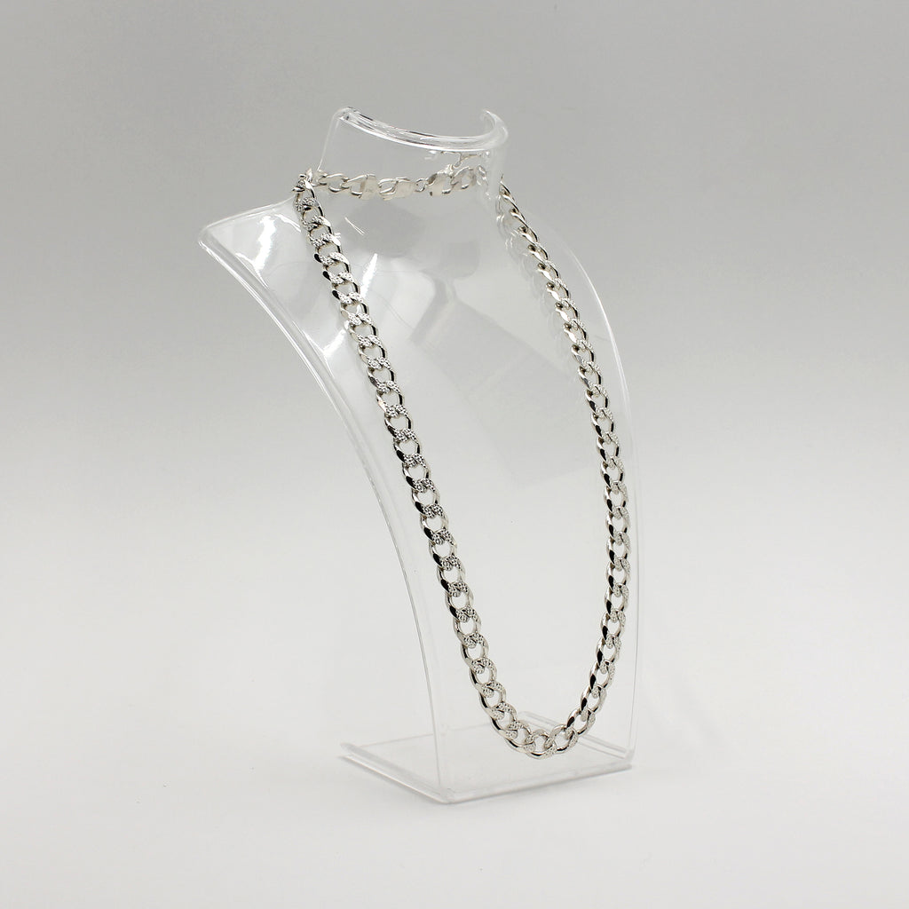 Sterling Silver Curb Link Necklace with Textured Links - 19"