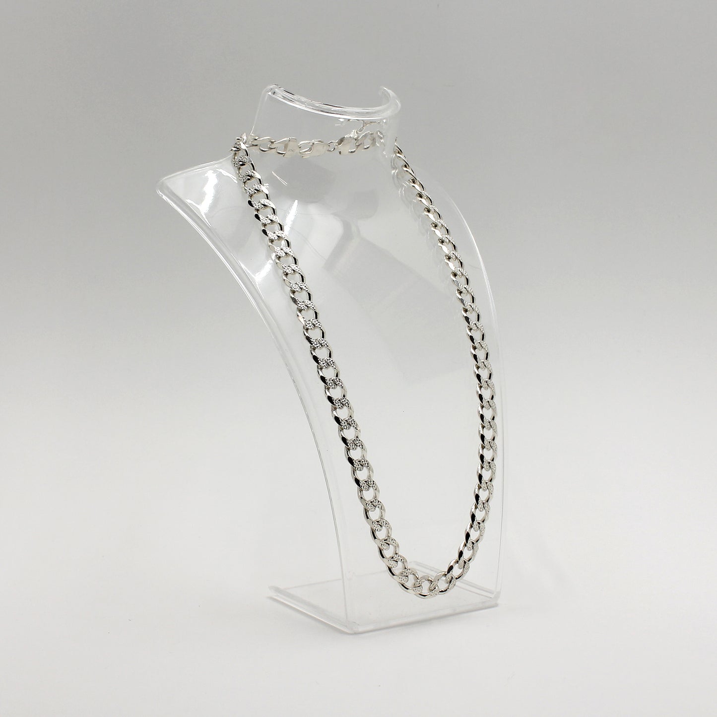 Sterling Silver Curb Link Necklace with Textured Links - 19"