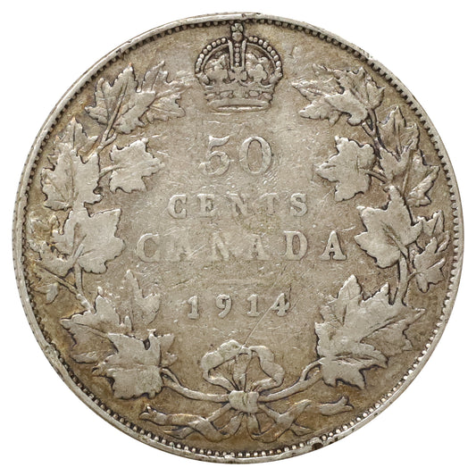 1914 Canada 50-cents VG-F (VG10) Scratched, cleaned, or impaired