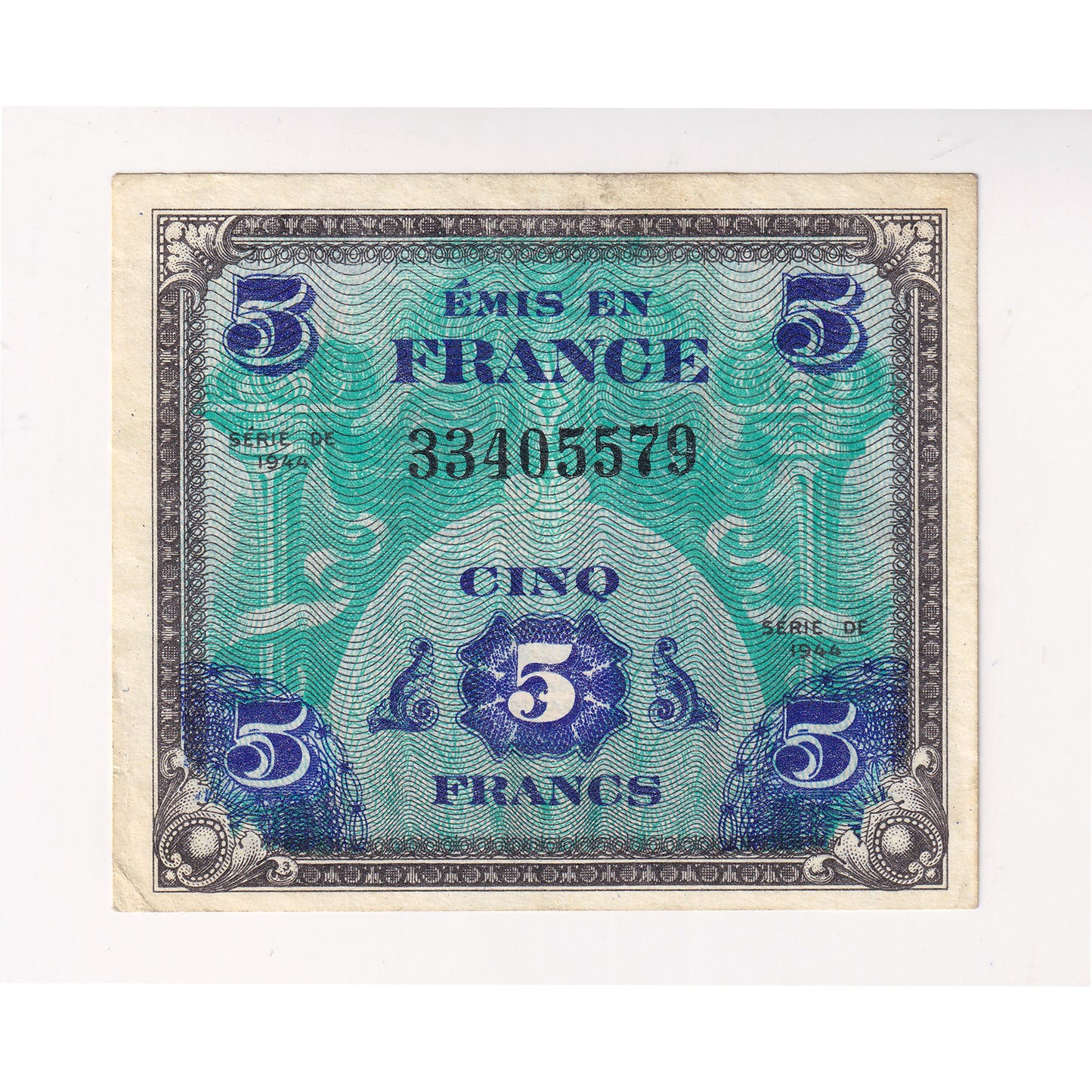 France 1944 5 Francs Note, Pick #115a, AU