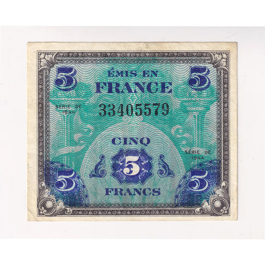 France 1944 5 Francs Note, Pick #115a, AU