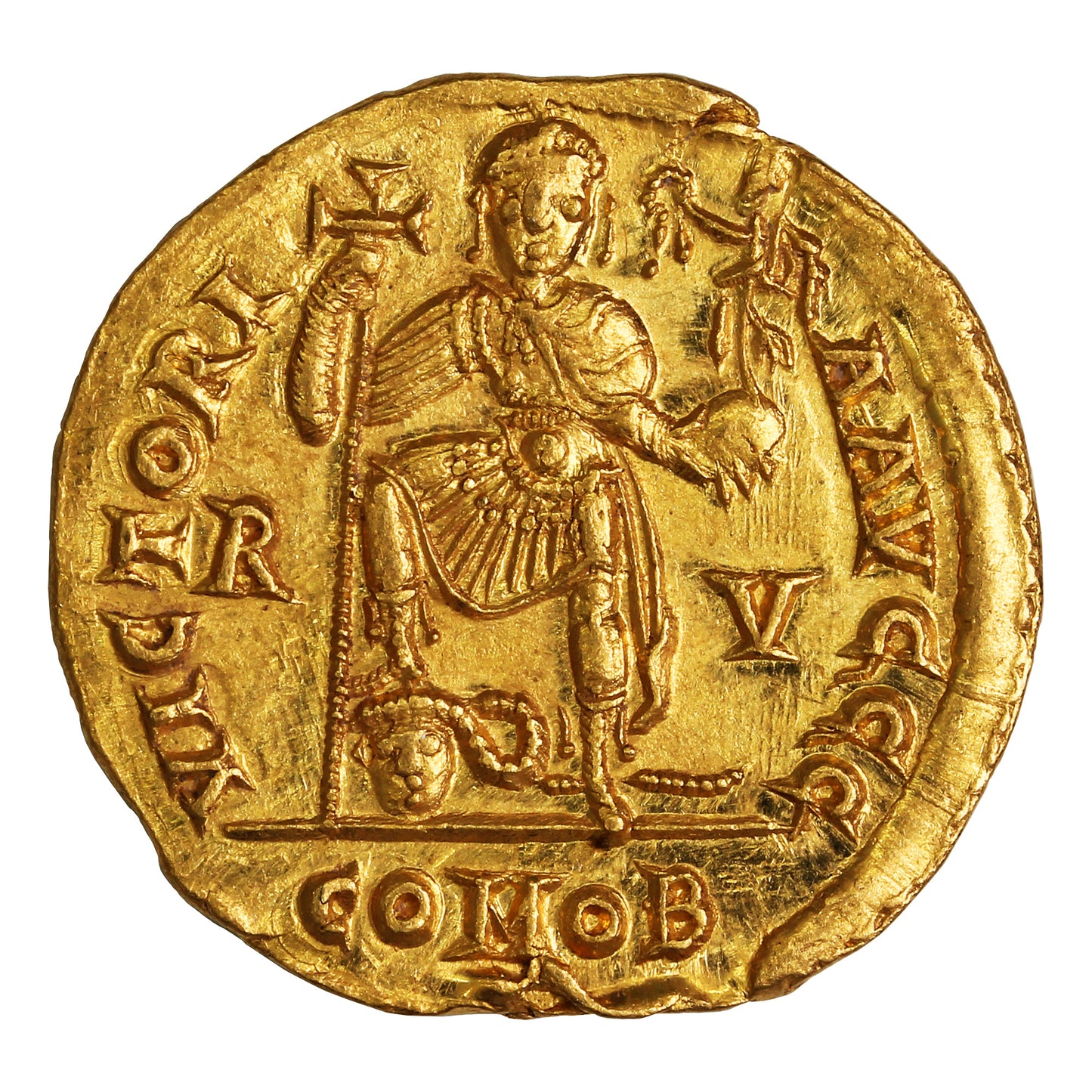 Late Roman Empire 425-455AD Valentinian III Gold Solidus AU-UNC (AU55)