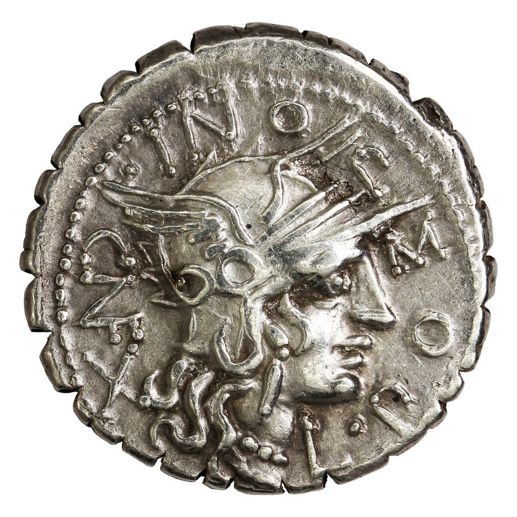 Ancient Roman Republic 118BC L. Pomponius Silver Denarius Almost Uncirculated (AU50)