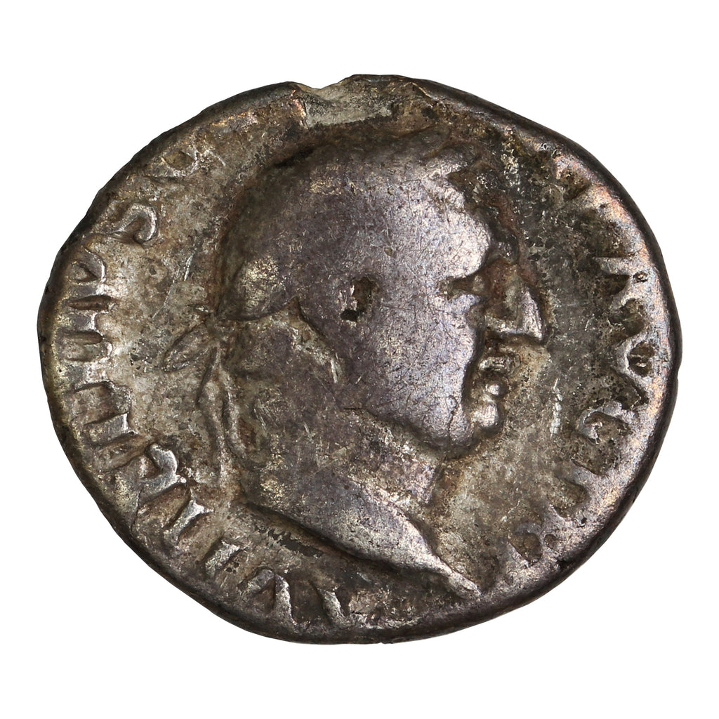 Ancient Rome 69AD Pont Maxim Vitellius Silver Denarius Fine (F12)