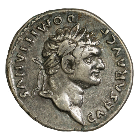 Ancient Rome 69-81AD Horseman Rev. Domitian as Ceasar Silver Denarius Extra Fine (EF40)