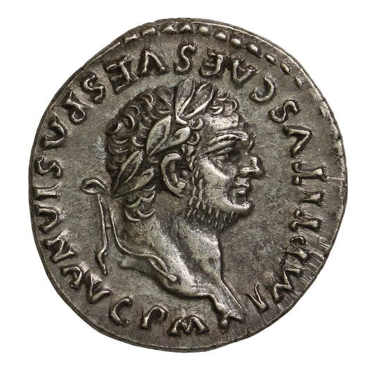 Ancient Rome 80AD Curule Chair Rev. Titus Silver Denarius Almost Uncirculated (AU50)