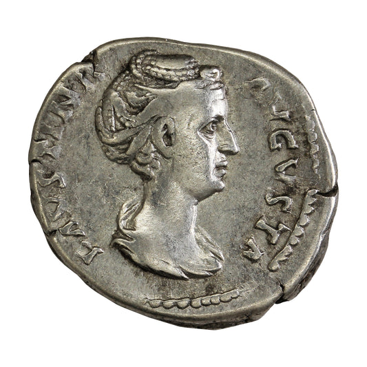 Ancient Rome 147AD Throne Peacock Rev. Faustina Sr. Silver Denarius VF-EF (VF30)
