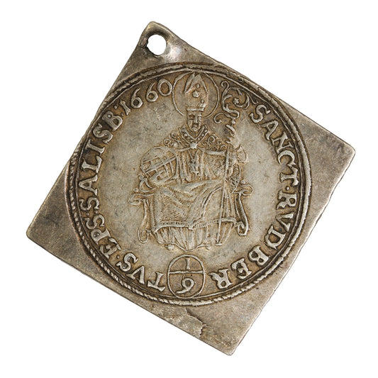 Austrian States 1660 Salzburg 1/9th KlippeThaler Almost Uncirculated (AU50) hole