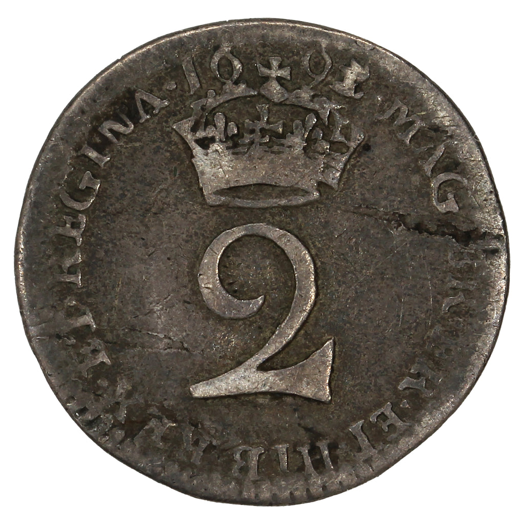 Great Britain 1691 William & Mary 2 Pence Very Good (VG8)