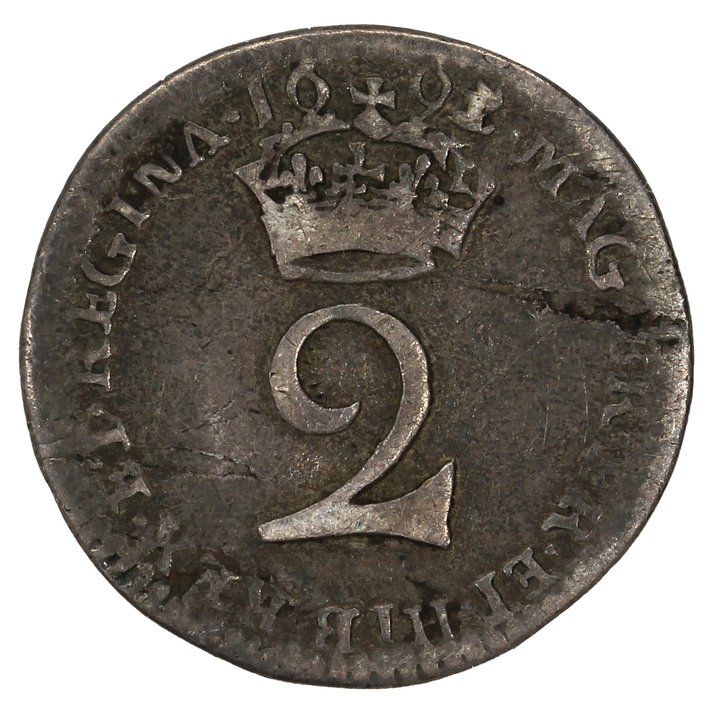 Great Britain 1691 William & Mary 2 Pence Very Good (VG8)