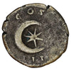 Ancient Rome 128 AD Hadrian Star Within Crescent Silver Denarius Very Fine (VF20)