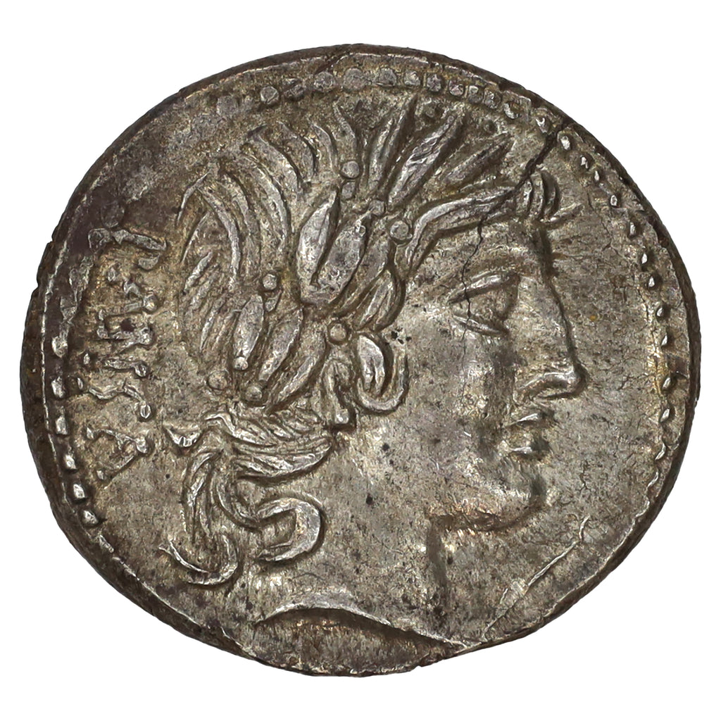 Ancient Roman Republic 90 BC Rev. Apollo C. Vibius Pansa Silver Denarius AU-UNC (AU55)