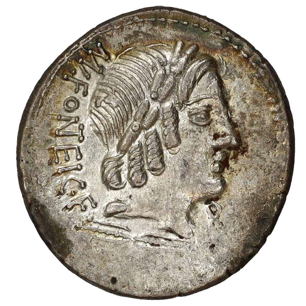Ancient Roman Republic 85 BC Mn. Fonteius Silver Denarius EF-AU (EF45)