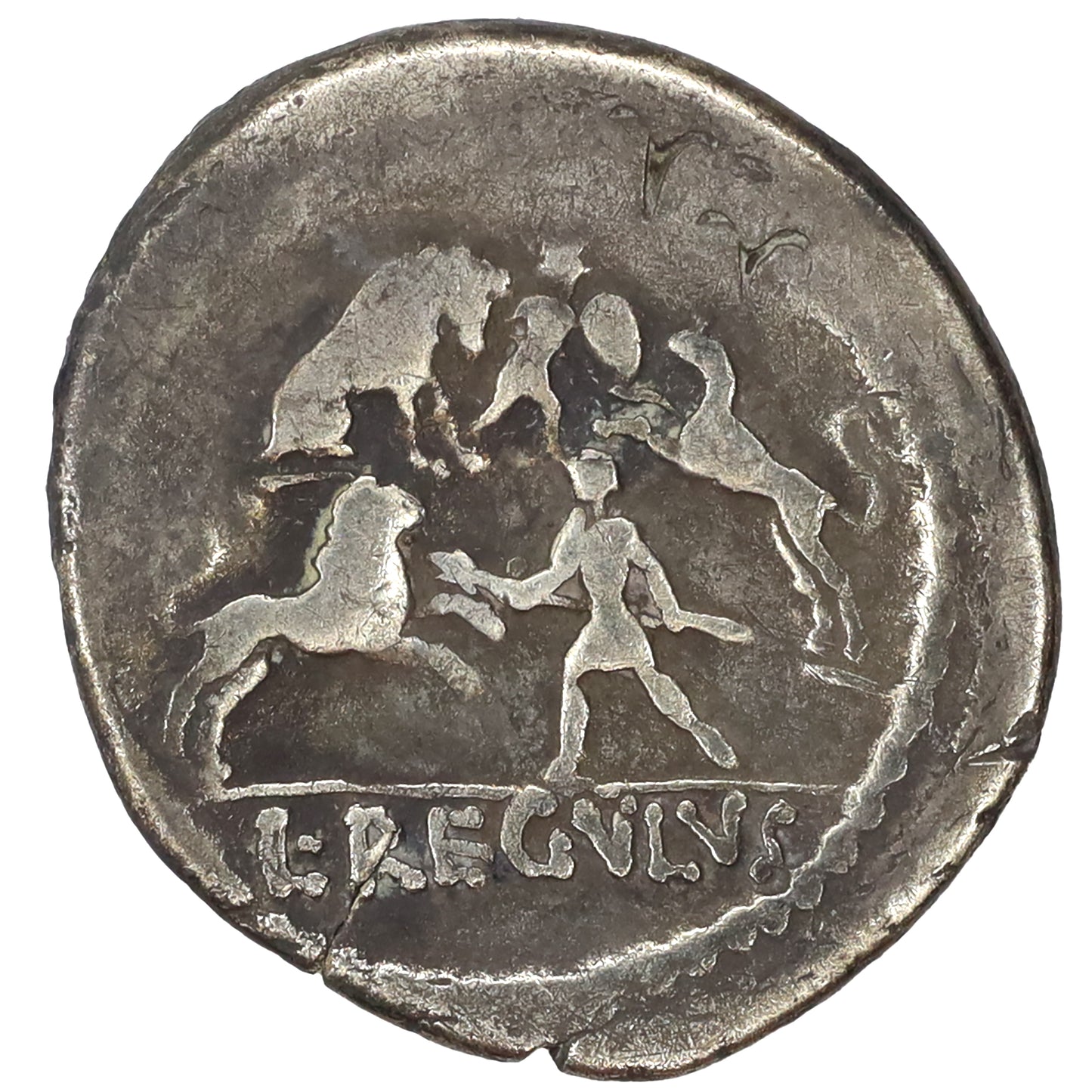 Ancient Rome 42 BC Gladiators L. Livineius Regulus Silver Denarius Fine (F12)