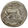 Ancient Rome 69-81 AD Romulus & Remus Domitian Silver Denarius Very Fine (VF20)