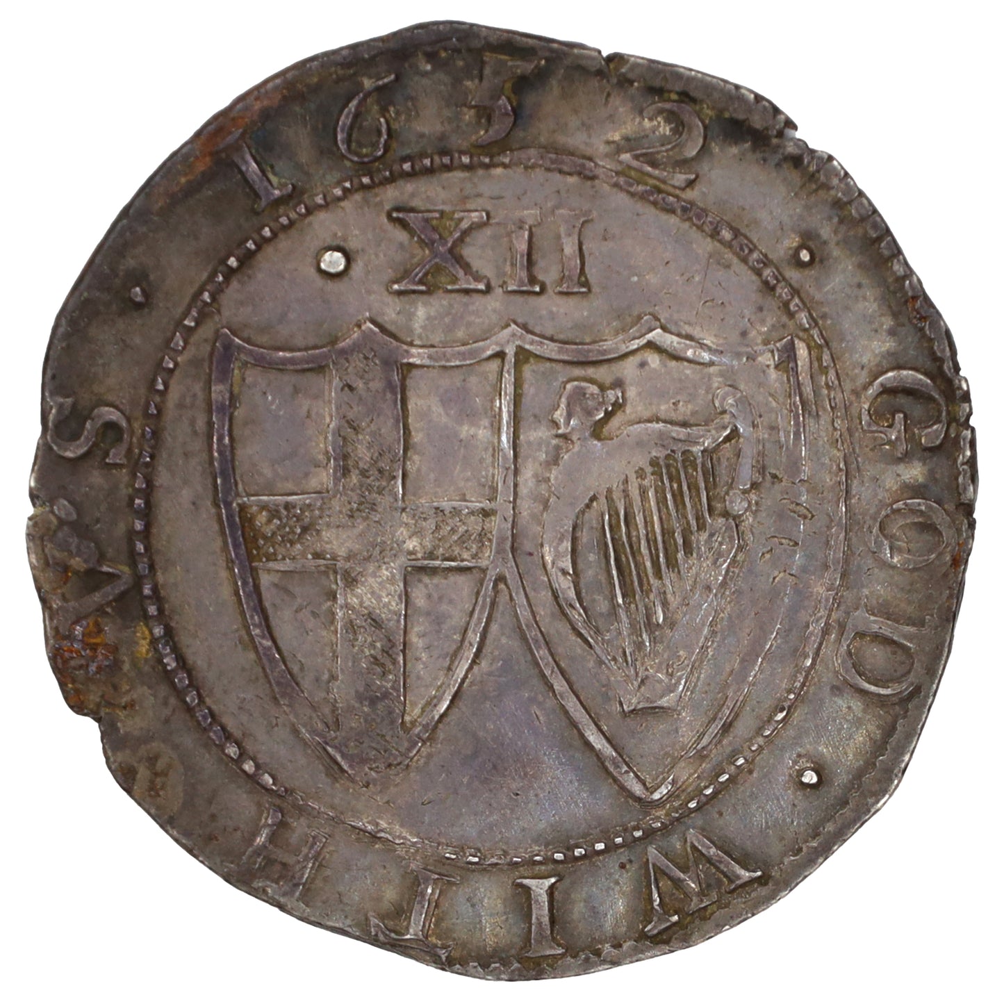 England 1652 Sun S3217 Tower Mint, Commonwealth Shilling Almost Uncirculated (AU50)