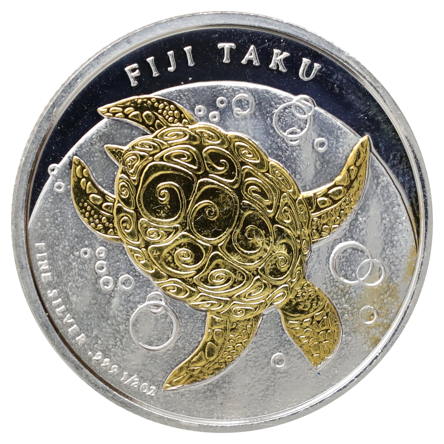 2013 Fiji $1 Taku Turtle 1/2oz. Silver w Gold-Plating (No Tax) Flaws
