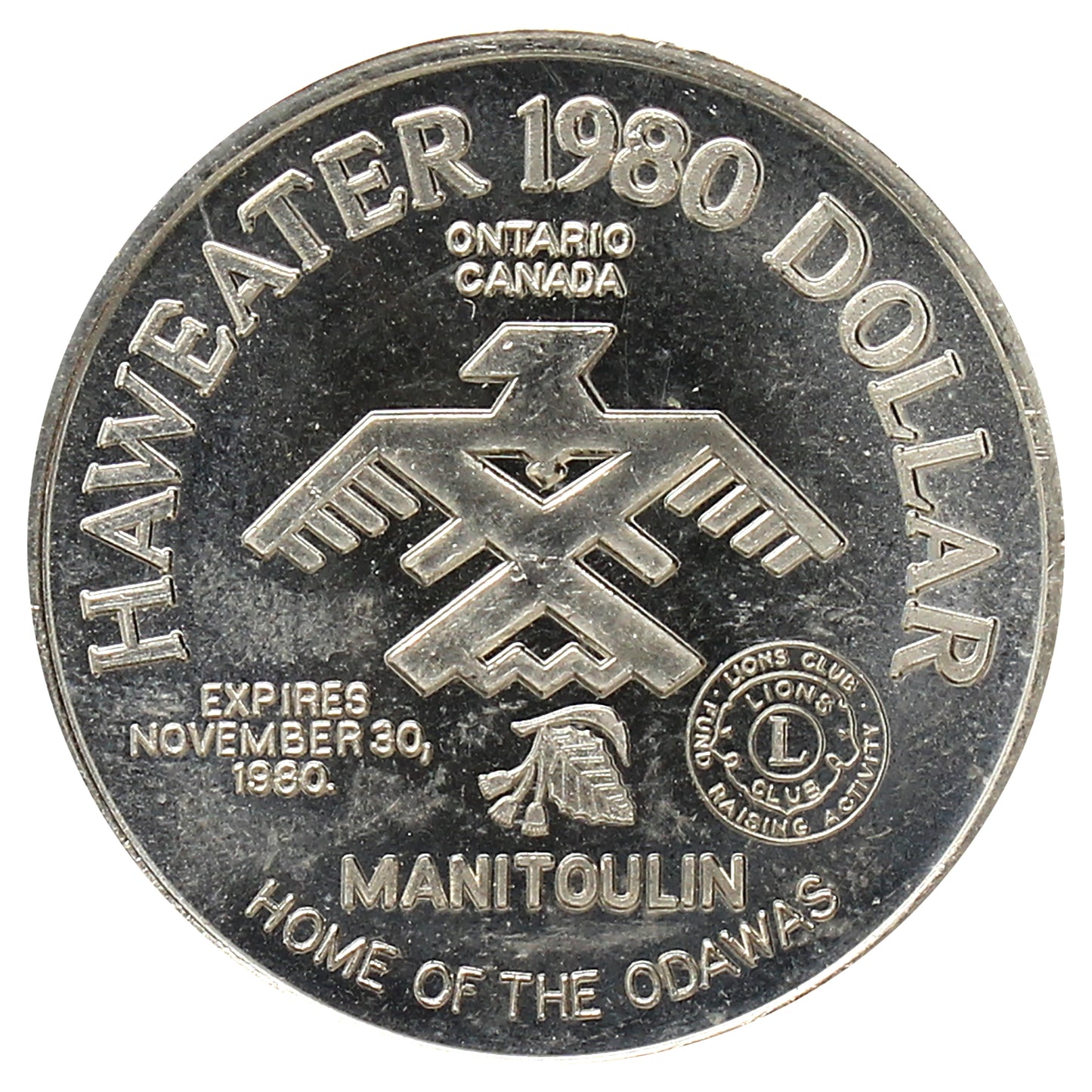 1980 Manitoulin Island, Ontario, Trade Dollar Token: Home of the Odawas