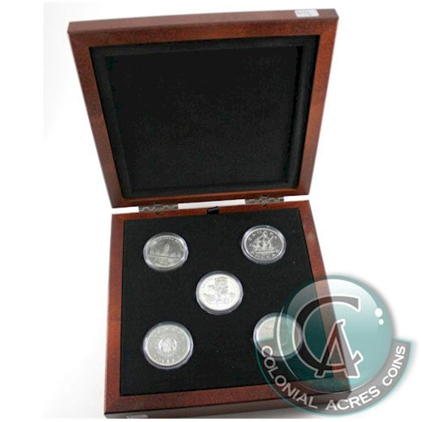 1939-1967 Set of 5 Canadian Silver Dollars in Deluxe Wooden Case (minor wear)