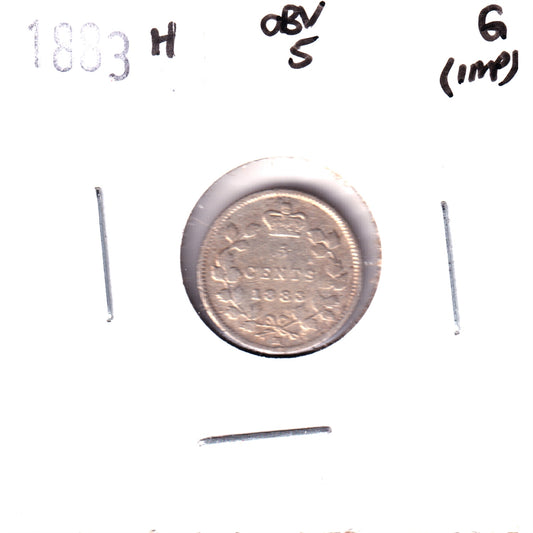 1883H Obverse 5 Canada 5-cents Good (G4) Scratched, Cleaned or Impaired