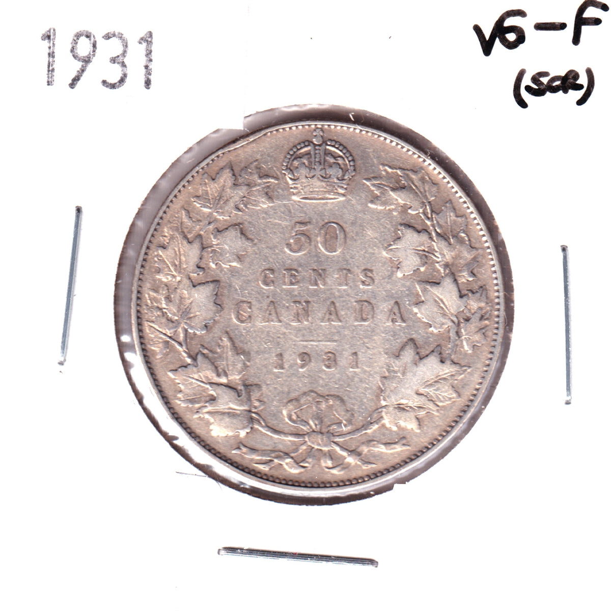 1931 Canada 50-cents VG-F (VG10) Scratched, cleaned, or impaired