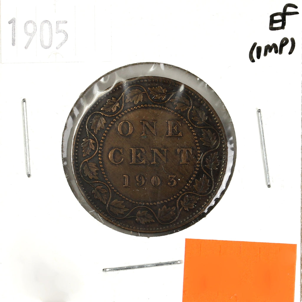 1905 Canada 1-cent Extra Fine (EF40) Cleaned, corrosion, or impaired