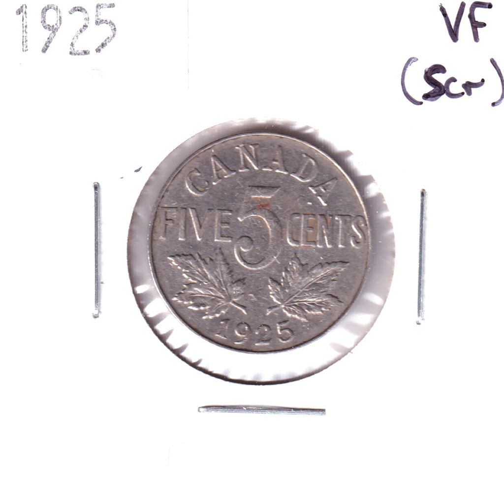 1925 Canada 5-cents Very Fine (VF20) Scratched