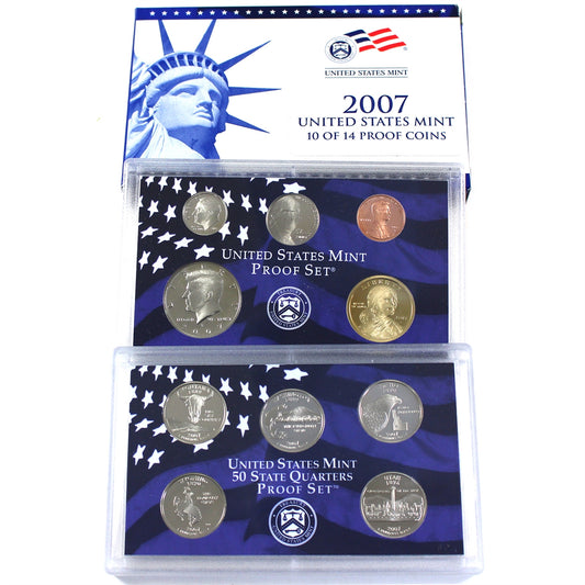 2007 S USA Mint Proof Set (10 of 14 Proof Coins) Light Issues