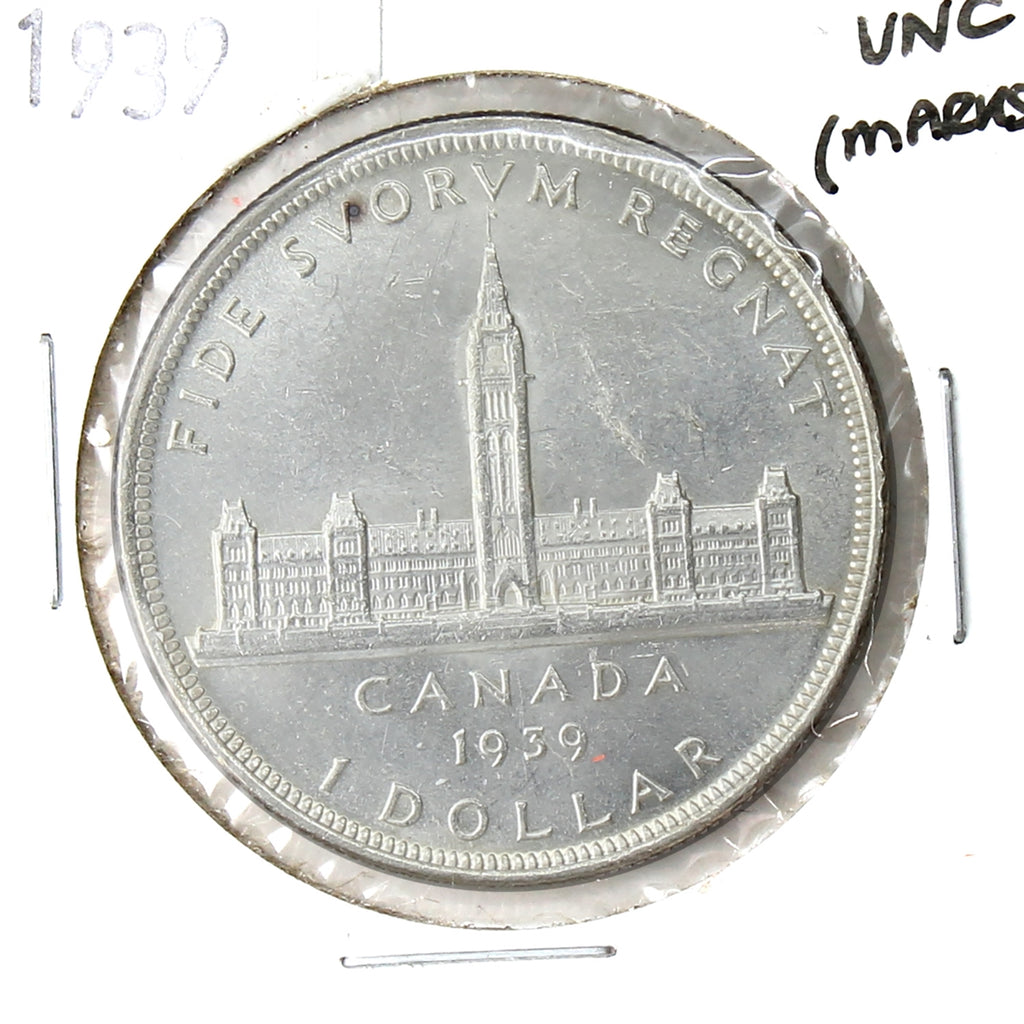 1939 Canada Dollar Uncirculated (MS60) Scratched, Cleaned, or Impaired