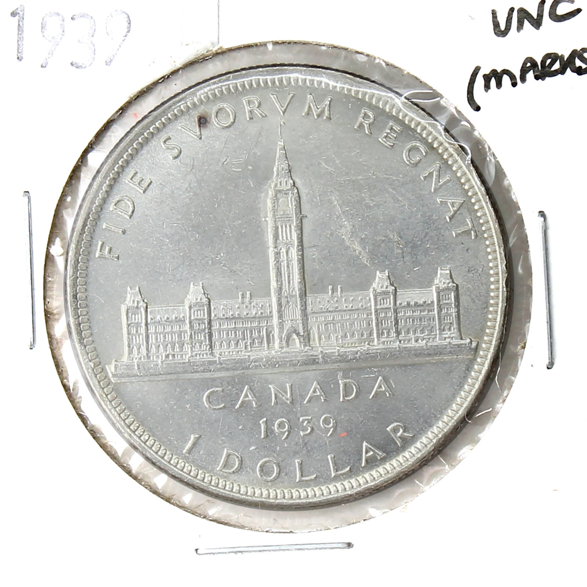 1939 Canada Dollar Uncirculated (MS60) Scratched, Cleaned, or Impaired