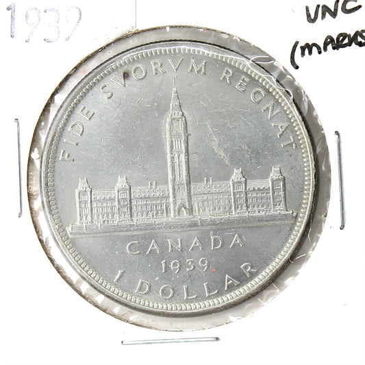 1939 Canada Dollar Uncirculated (MS60) Scratched, Cleaned, or Impaired