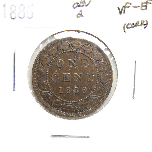 1886 Obv. 2 Canada 1-cent VF-EF (VF30) Cleaned, corrosion, or impaired