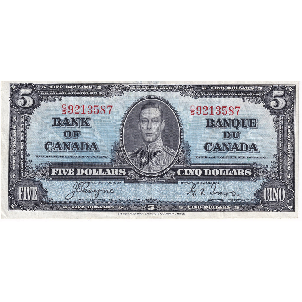 BC-23c 1937 Canada $5 Note, Coyne-Towers, VF-EF (Stains, tear, or damaged)