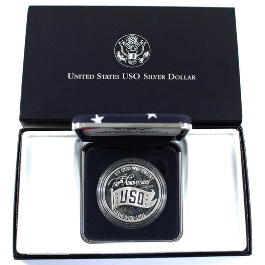 1991 S USA United Service Organizations 50th Ann. Silver Dollar Proof (Lightly toned)