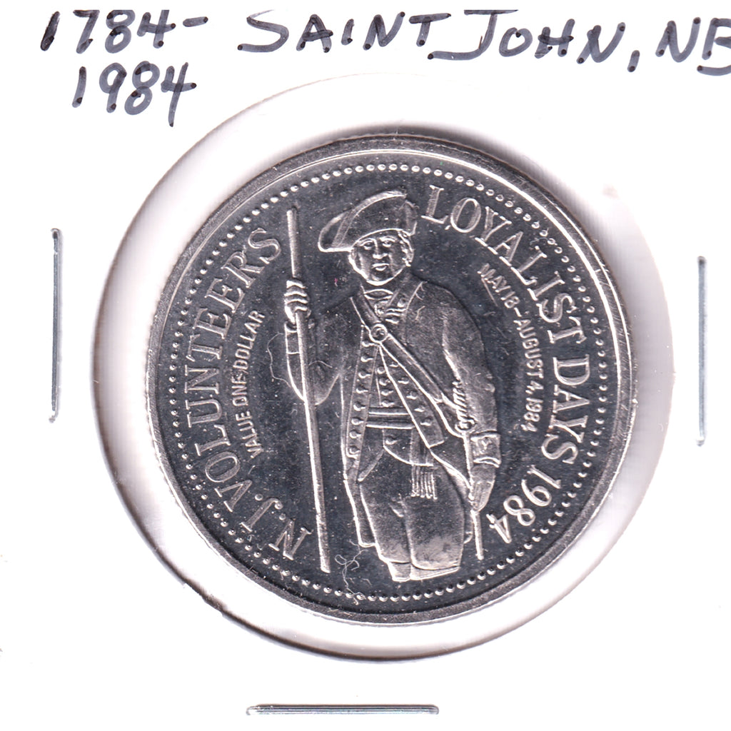 1984 Saint John, NB, Loyalist Days Trade Dollar Token: N.J. Volunteers (Spot)