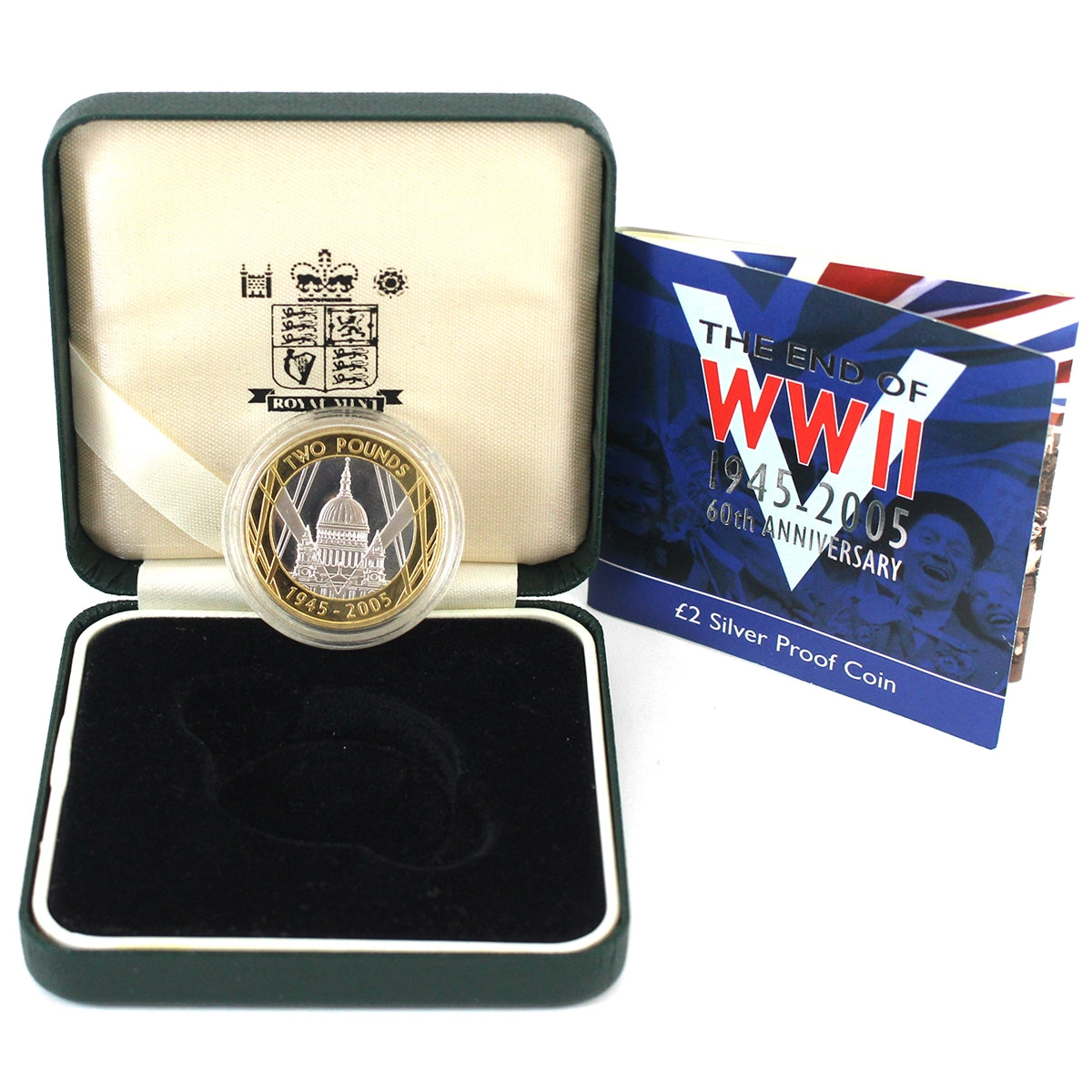 Great Britain 2005 2 Pounds The End of WWII 60th Anniv. Sterling in Case (Impaired)
