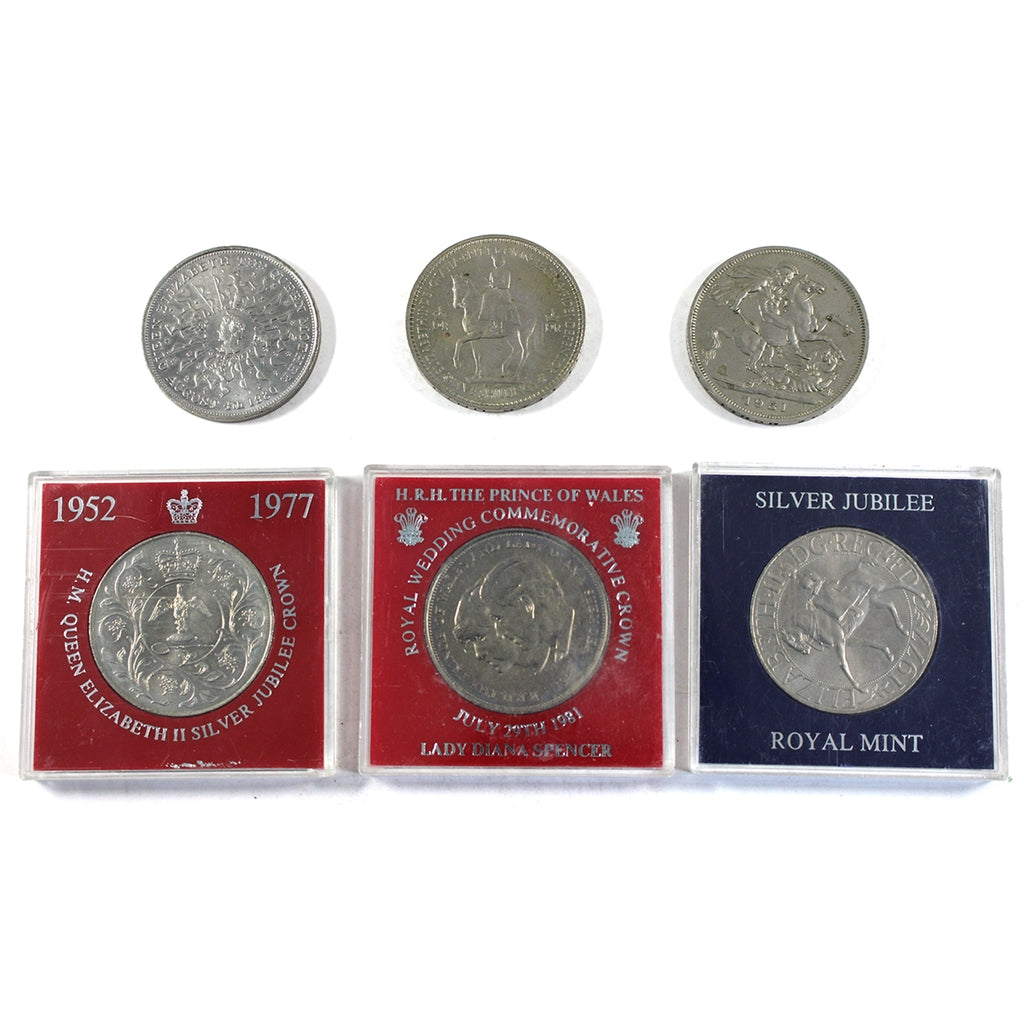 Lot of 6x Great Britain 1951-1981 Commemorative Crowns, 6Pcs