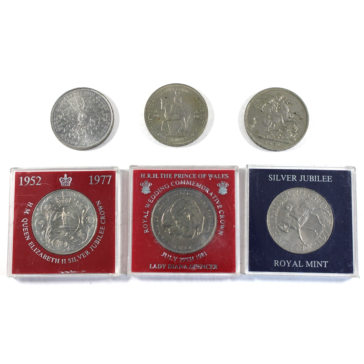 Lot of 6x Great Britain 1951-1981 Commemorative Crowns, 6Pcs