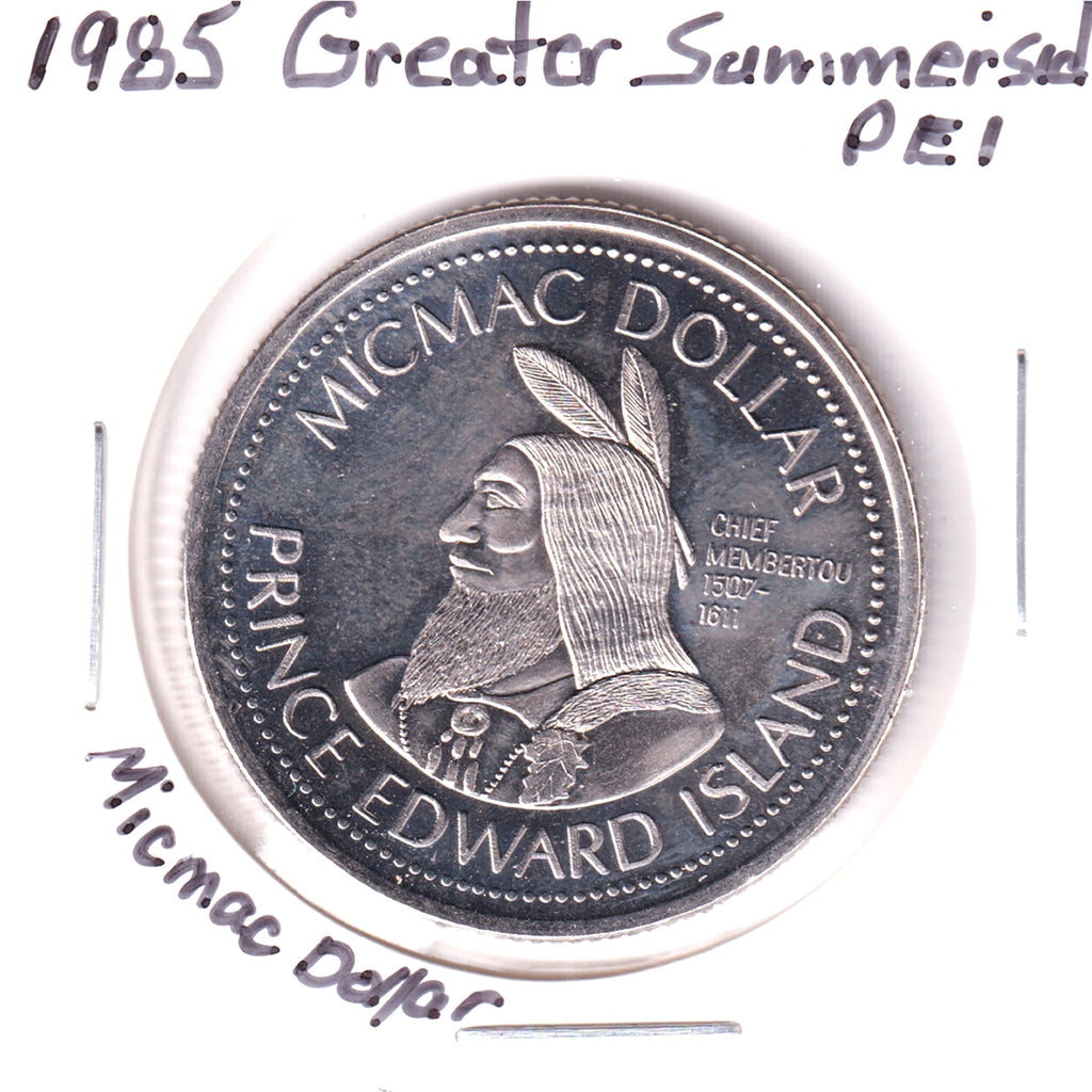 1985 Greater Summerside, PEI, Micmac Dollar Trade Token: Chief Membertou