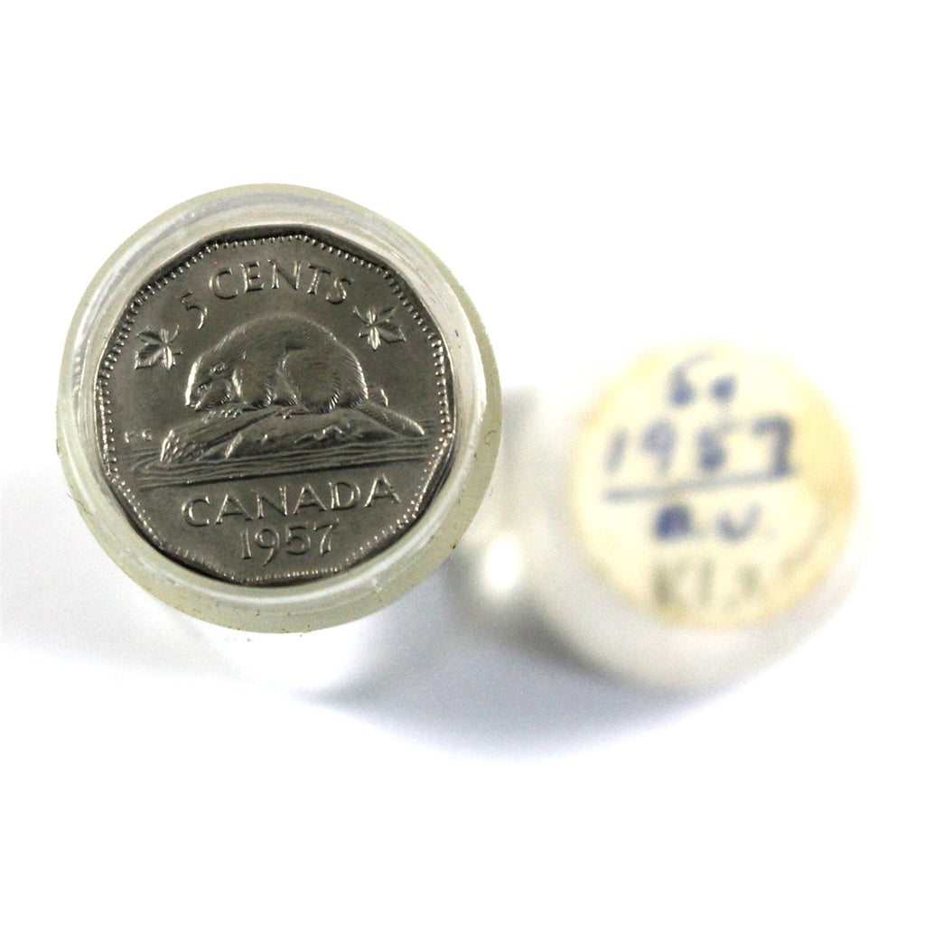 1957 Canada 5-Cent Brilliant Uncirculated Roll of 40Pcs (Some May Be Toned)